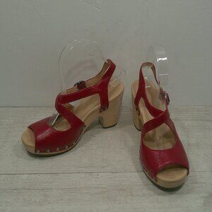 Sexy Leather Cherry Red UGG Nadia Retro Platform Studded Wooden Heels Size 6